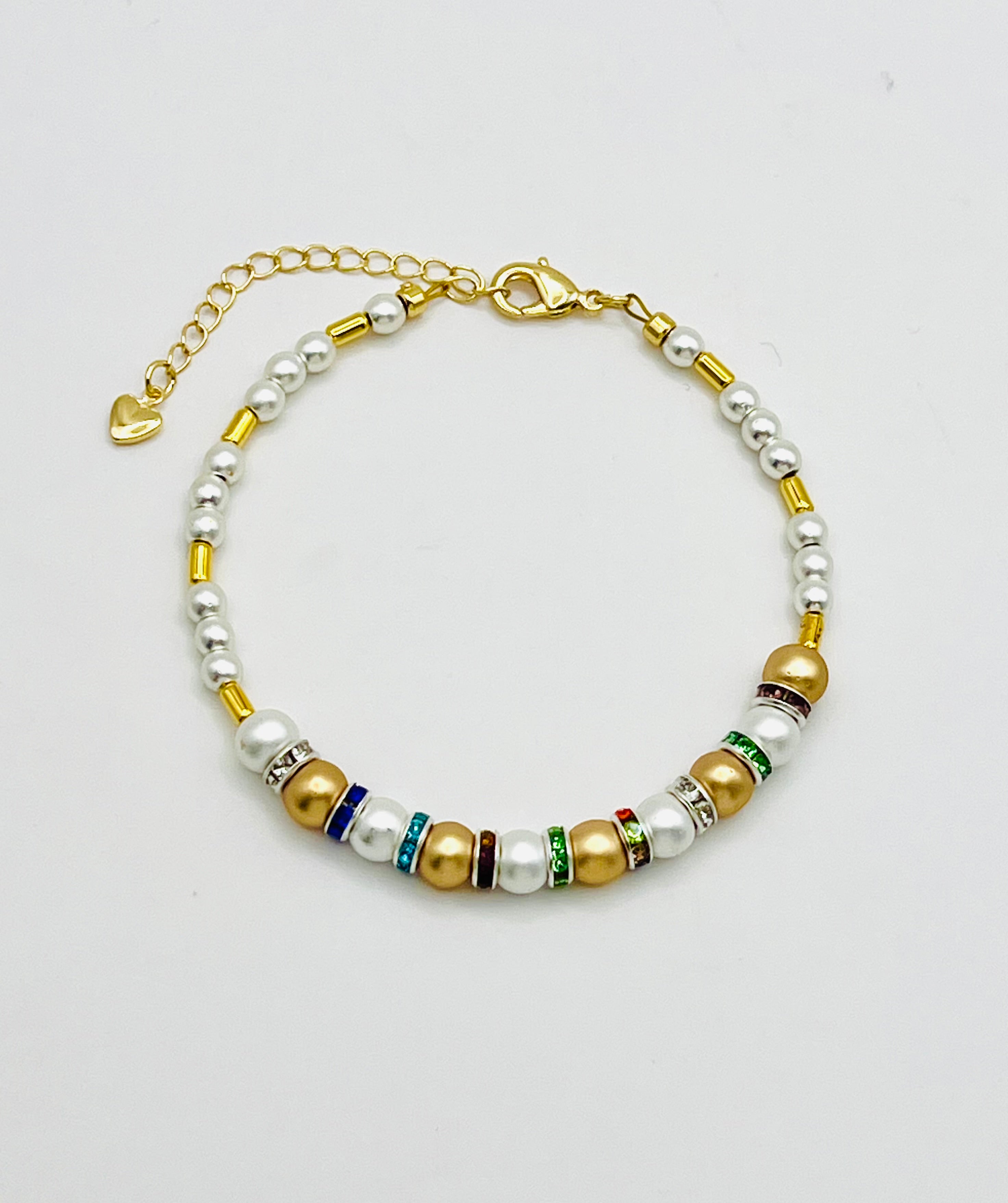 Multicolour Rhinestone Bracelet in White Gold Tone | Stainless Steel