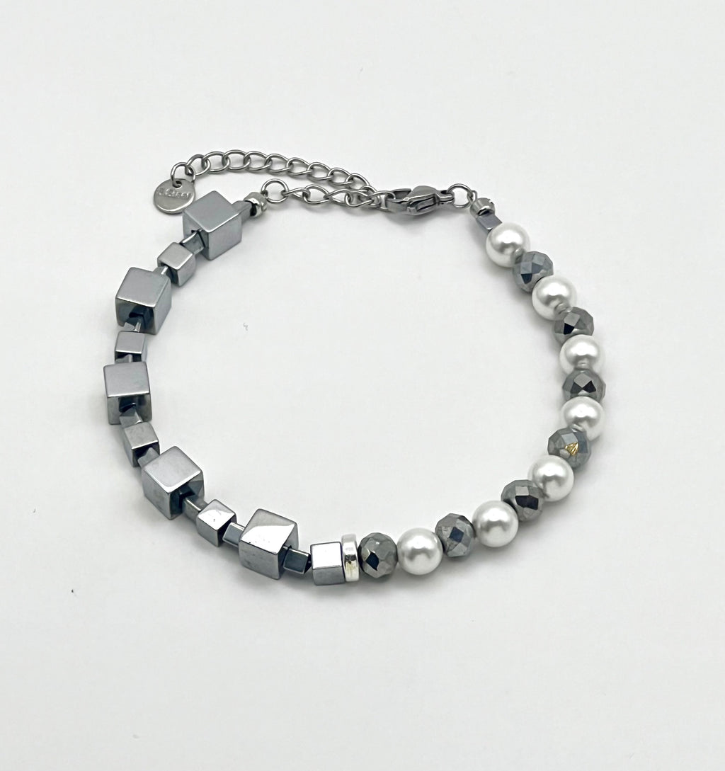 Silver White Natural Stone Bracelet | Silver Steel Jewelry for Women