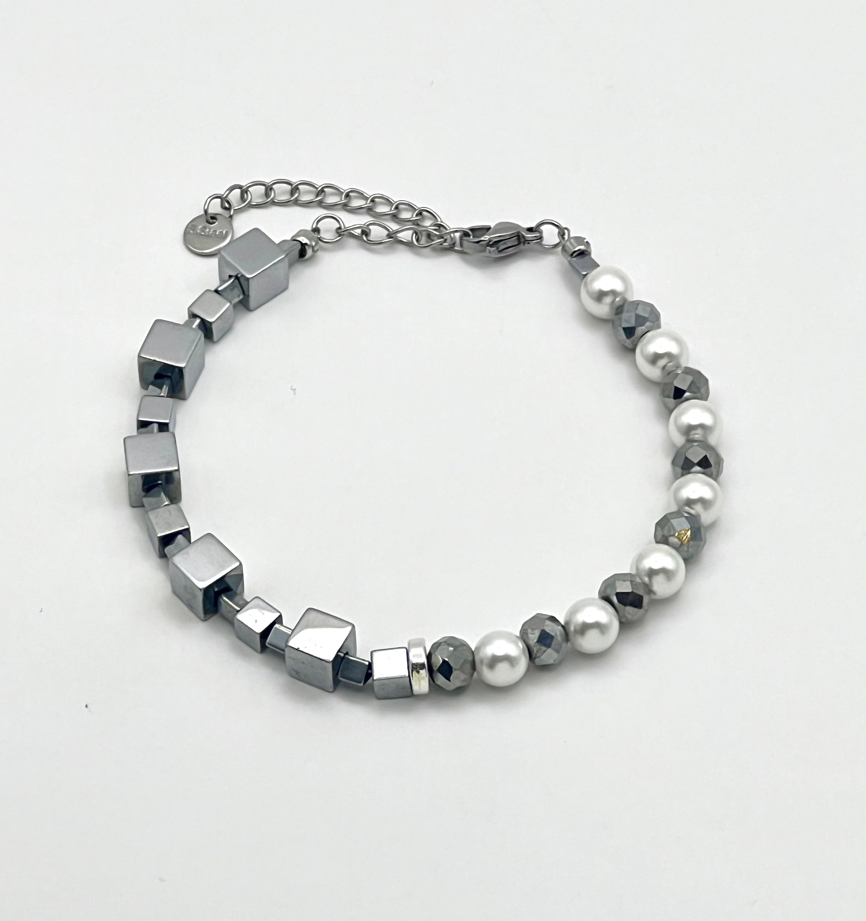 Silver White Natural Stone Bracelet | Silver Steel Jewelry for Women