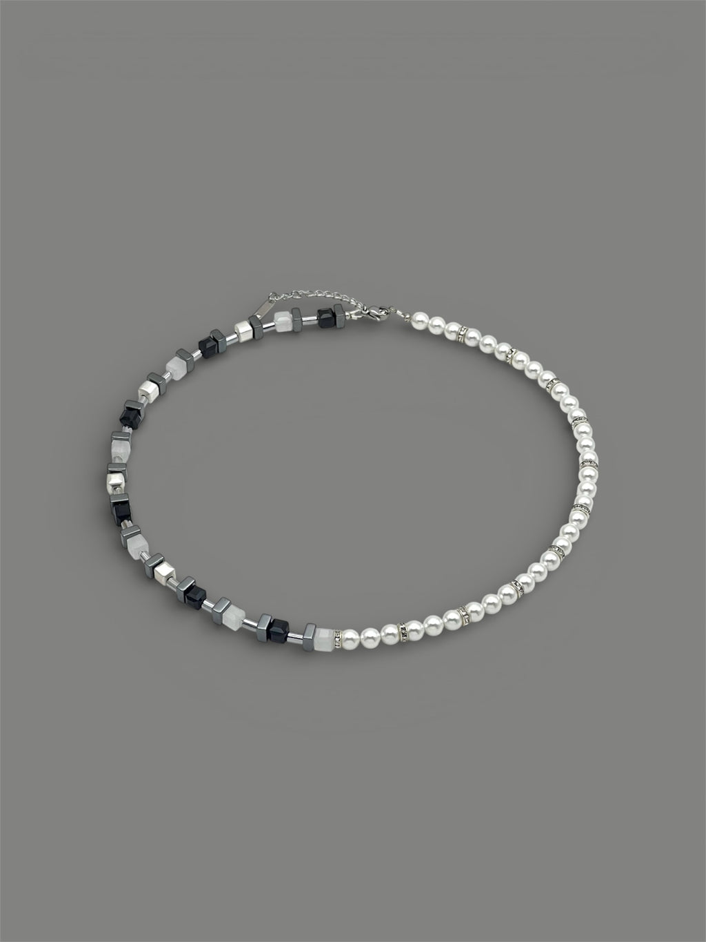 Star Black & White Crystal Glass Natural Stone Necklace – Silver Stainless Steel | Gift Box Included