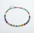 Multicolour Crystal Glass Stone Necklace | Silver Stainless Steel