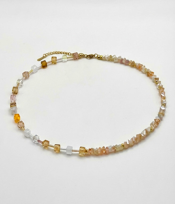 Champagne Crystal Glass Necklace – Gold Stainless Steel
