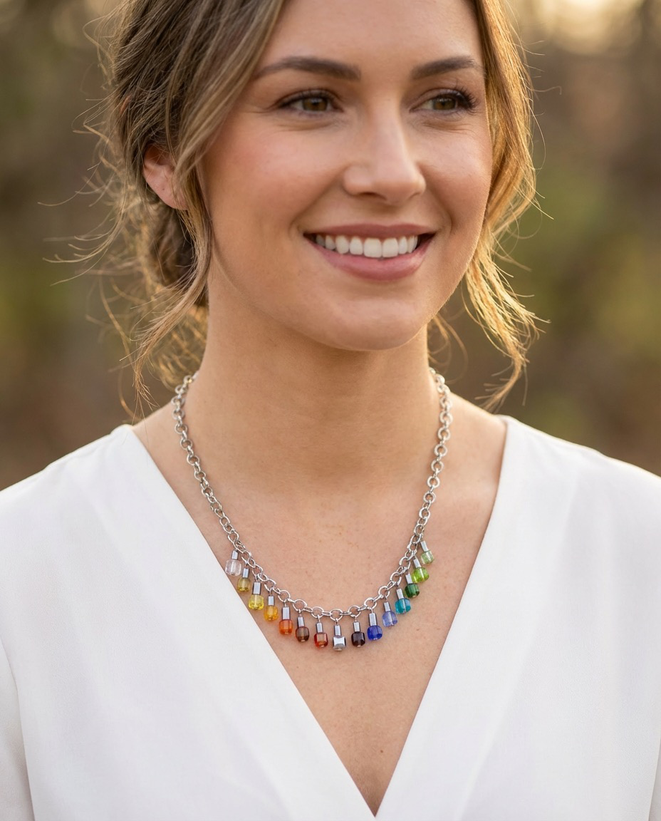 Multicolour Crystal Glass Necklace with Stainless Steel Chain