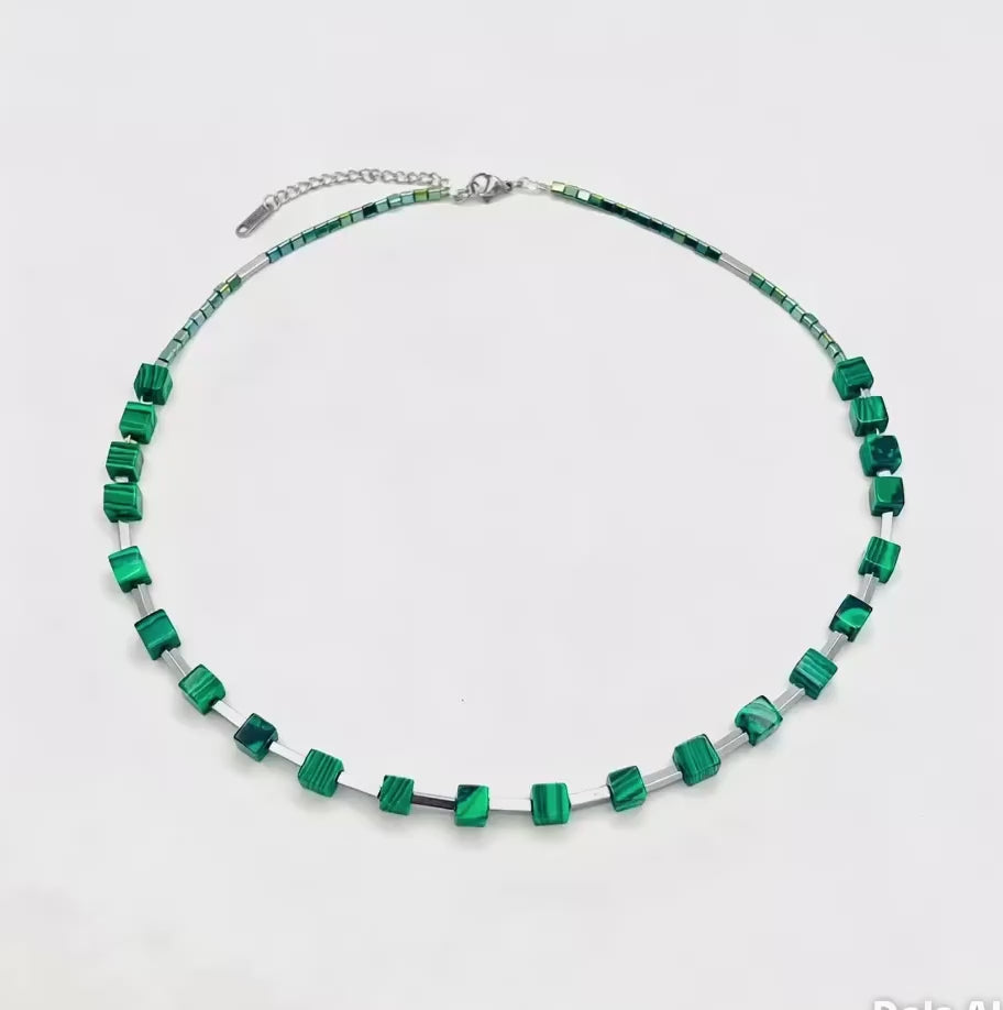 Malachite Natural Stones Necklace | Gold Stainless Steel Chain Elegant Jewellery