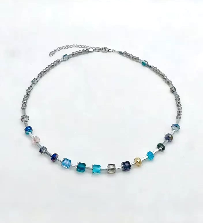 Blue Cube Collection Necklace – Silver Stainless Steel